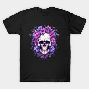 Skull and Purple Flowers T-Shirt